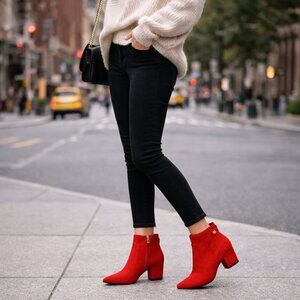 Sam Edelman Karlee Red Suede Booties Size 8 Pointed Toe Block Heel Chic NWT